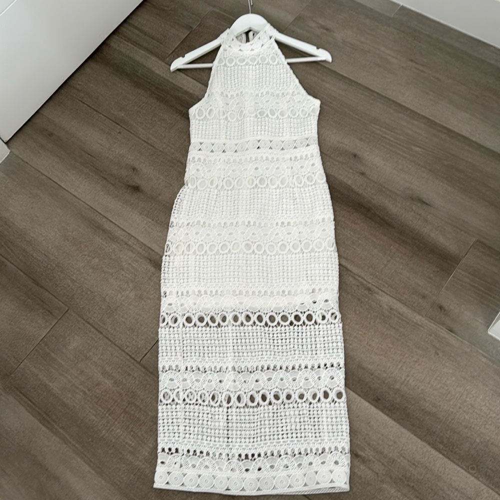 WHITE CROCHET MIDI DRESS